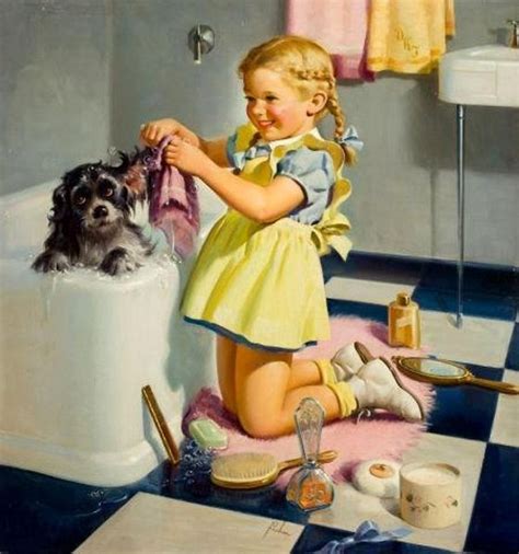 Puppy Bath Art Frahm 1907 1981 American I Am A Child Vintage
