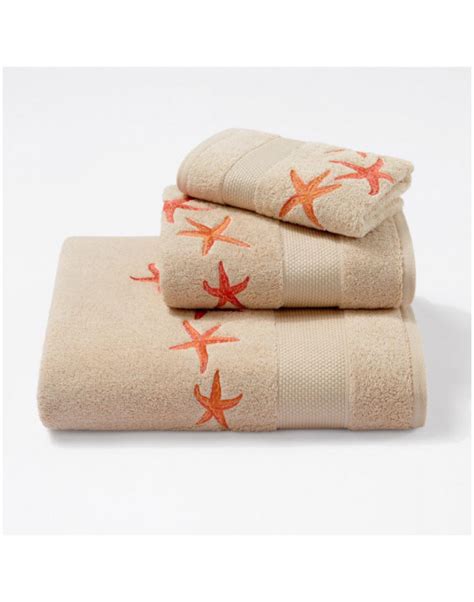 Starfish Embroidered Bath Towels Sand Coral NoËl Paris