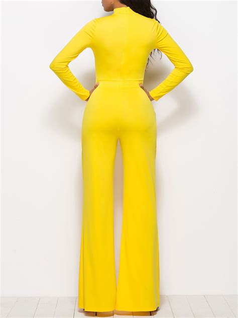 ericdress plain wide leg women s yellow jumpsuit