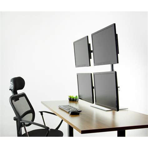 Vivo Black Adjustable Quad Monitor Desk Stand Mount Free Standing