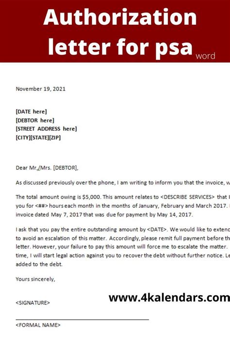 Download This Example Of Sample Authorization Letter For Psa In Word