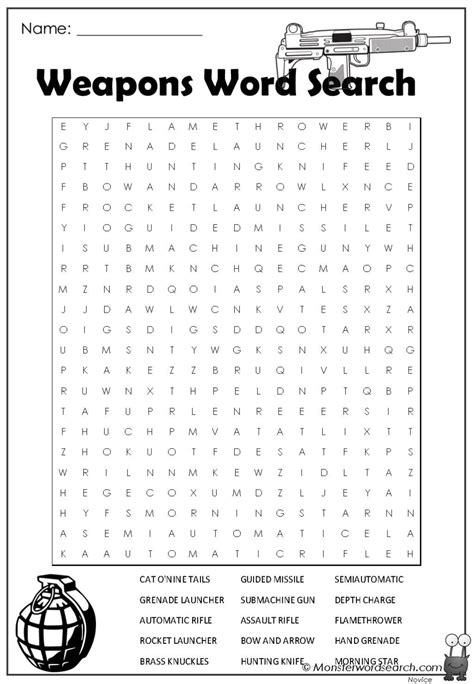Weapons Word Search 1 Monster Word Search