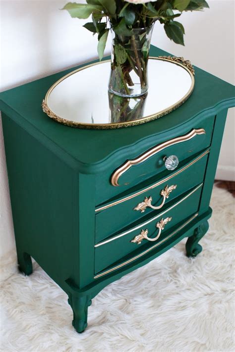 Bedside Table Makeover With Amsterdam Green Chalk Paint And Gold In