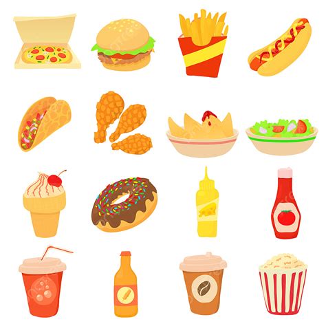 Fast Food Set Vector Png Images Fast Food Icons Set Cartoon Style