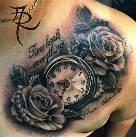 Time Heals Everything Rose And Clock Tattoo Clock Tattoo Rose Tattoos