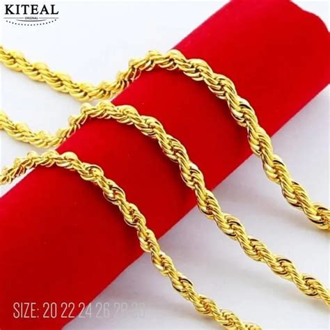 24k Gold Color Filled 3 4 5 6mm Rope Necklace Chain For Menandwomen