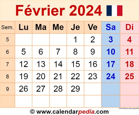 Calendrier Février 2024 Excel Word Et Pdf Calendarpedia