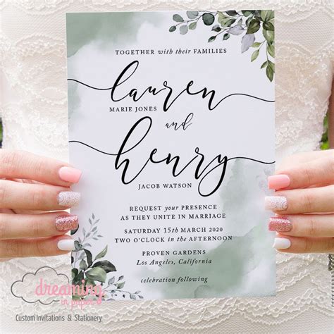 Greenery Botanical Green Watercolor Wedding Invitations 301