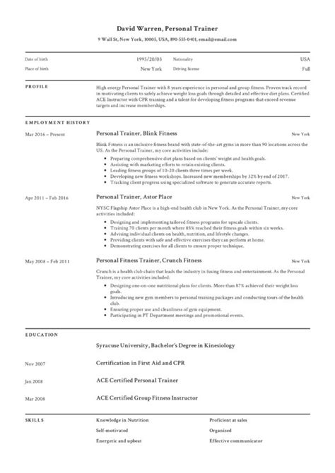 Personal Trainer Resumes Examples For
