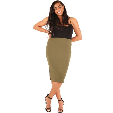 Womens Plus Size Pencil Skirt Midi Elastic High Waist Stretch Bodycon