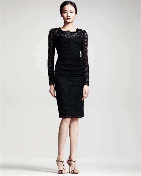 Lyst Dolce And Gabbana Longsleeve Lace Dress In Black