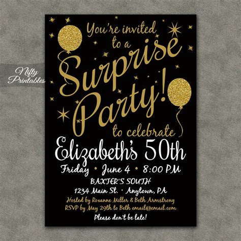 Dinyehe Free Printable Surprise Party Invitations