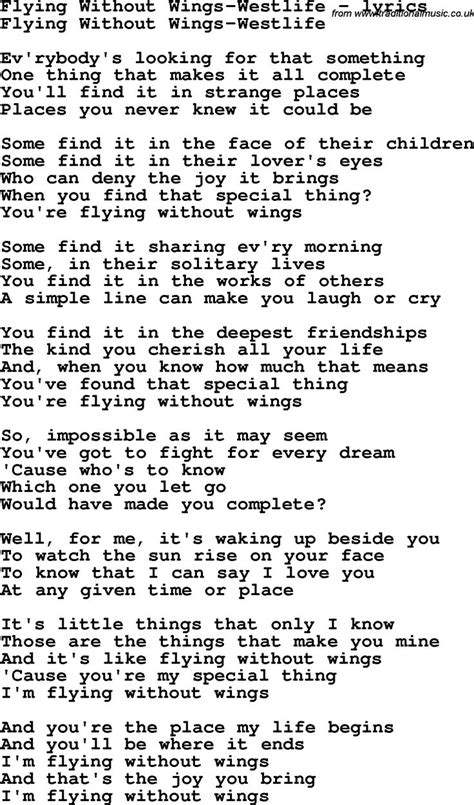 Lyrics to 'my love' by westlife: Love Song Lyrics for: Flying Without Wings-Westlife ...