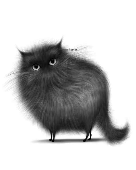 Black Cat Art Print Fluffy Cat Illustration By Peppapotter On Etsy