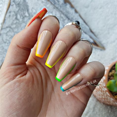 Rainbow Tips French Tip Press On Nails French Manicure Etsy