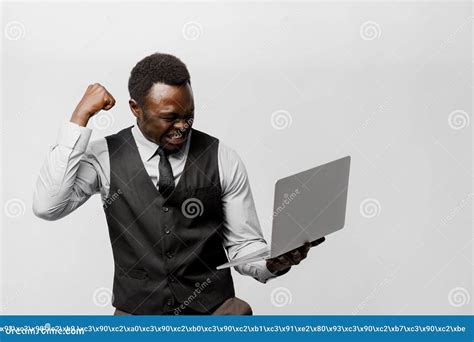 Winning A Prize In On Line Lottery Black Man Uses Laptop And Wins A