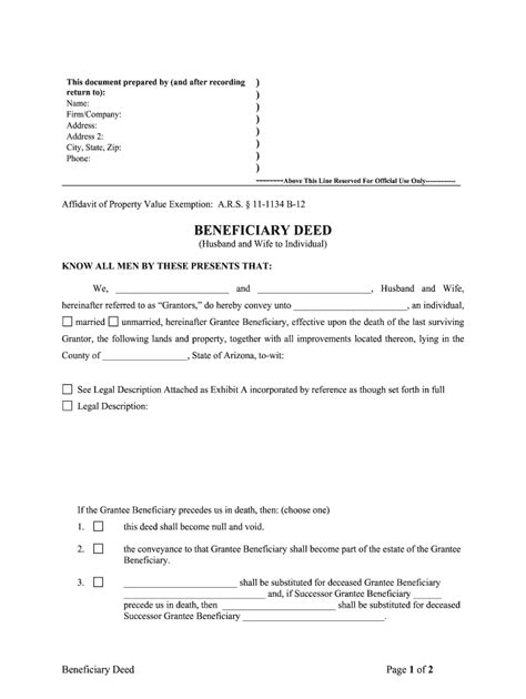 Arizona Deed Beneficiary Form Fill Out And Sign Printable Pdf