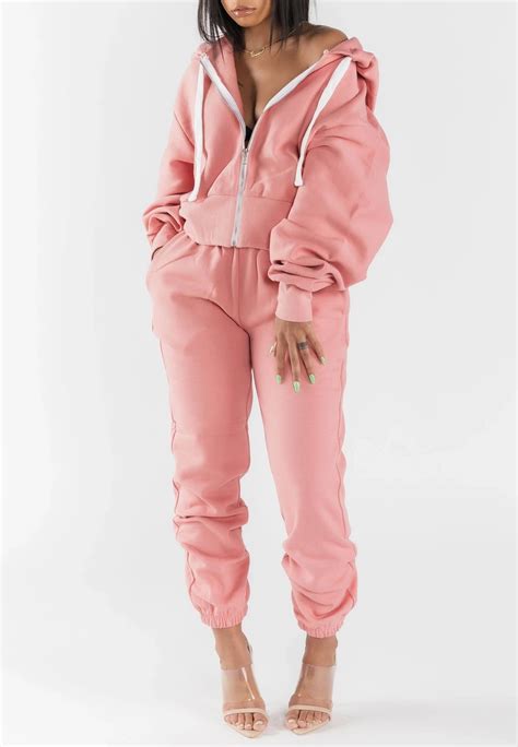 2020 Sweat Suit Baggy French Terry Sweatsuit Zip Up Hoodie And Pants 2