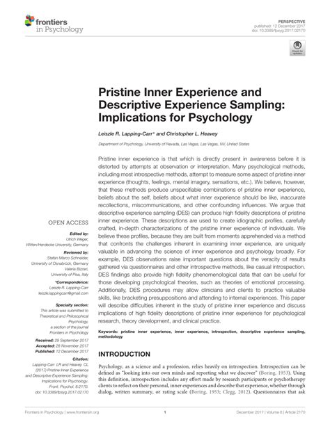 His descriptions of the english landscape which go on for pages on end. (PDF) Pristine Inner Experience and Descriptive Experience ...