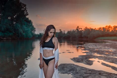 Wallpaper Calvin Klein Sunset Belly Underwear Brunette Portrait