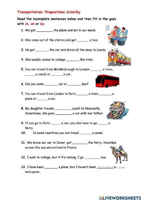 Transportation Preposition Online Worksheet For Year You Can Do The Exercises Online Or