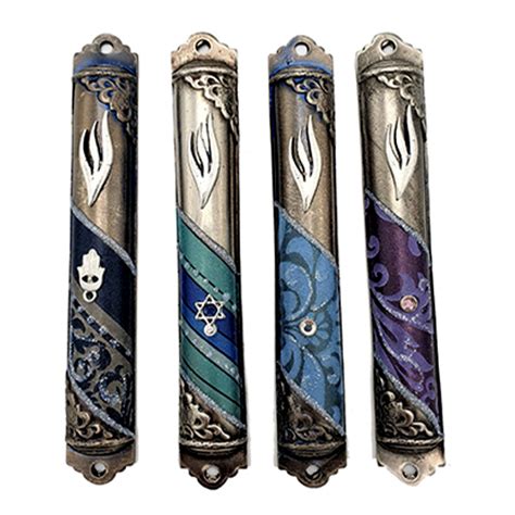 10420 Pewter Mezuzah 546 Decorated Corners Lily Art Israel