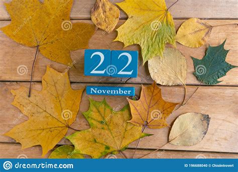 November 22 Blue Cube Calendar With Month And Date Stock Photo Image