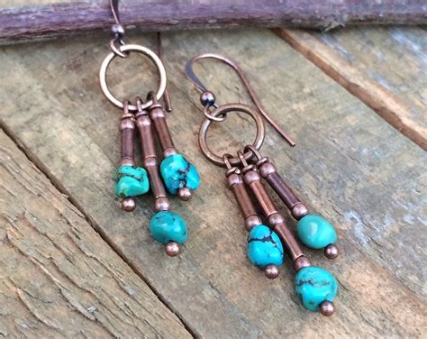 Boho Chandelier Earrings Turquoise Dangle Earrings Copper Etsy