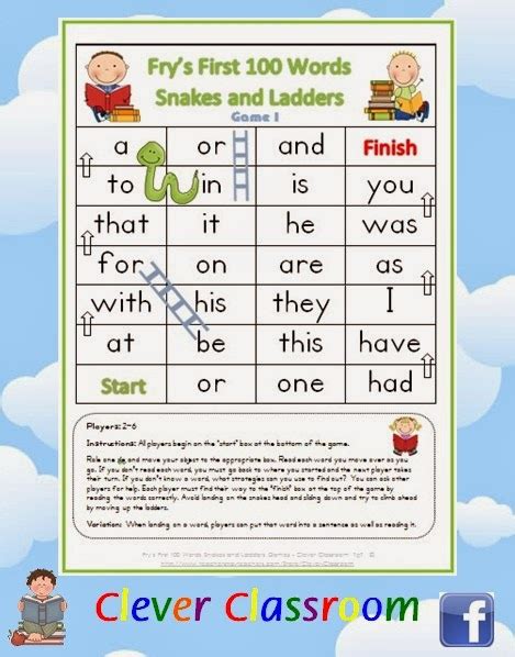 Free, printable beginning word ladder worksheet to help students improve their vocabulary skills. Free Fry's First 100 Games - Clever Classroom Blog