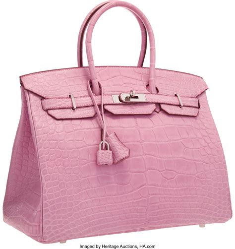 Hermes 35cm Matte Pink 5p Alligator Birkin Bag With Palladium Lot