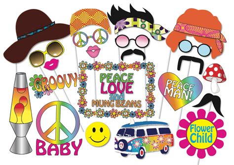 Hippie Party Photo Booth Props Set 24 Piece By Thequirkyquail Peace