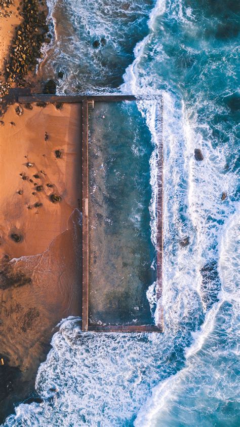 Aerial View At Beach Rocks Ocean Iphone Wallpaper Iphone