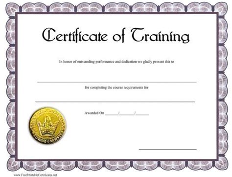 A Printable Certificate Of Training With A Gold Seal And Blue Gray