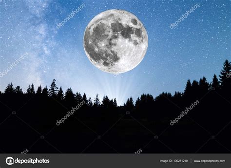 Super Moon Pine Trees Silhouette Milky Way Stock Photo By ©belish 130281210