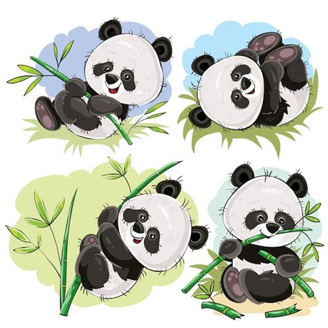 Playful Panda Bear Baby With Bamboo Cartoon Vector Free Vector