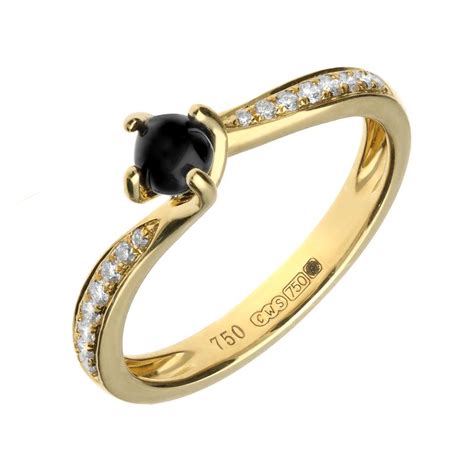 18ct Yellow Gold Whitby Jet Diamond Twist Solitaire Ring R1073 W