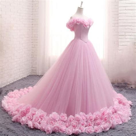 Romantic Pink Rose Wedding Dress Princess Ball Gown