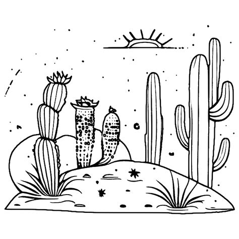 Desert Sunset Cacti Coloring Page · Creative Fabrica