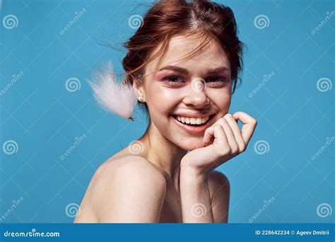 Emotional Woman Wearing Sunglasses Naked Shoulders Fashion Glamor Stock