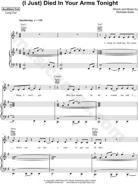 Cutting Crew I Just Died In Your Arms Tekst - Cutting Crew "(I Just) Died in Your Arms Tonight" Sheet Music in E
