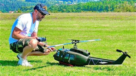 Rc Bell Uh1 Huey Electric Scale Model Helicopter Flight Demonstration