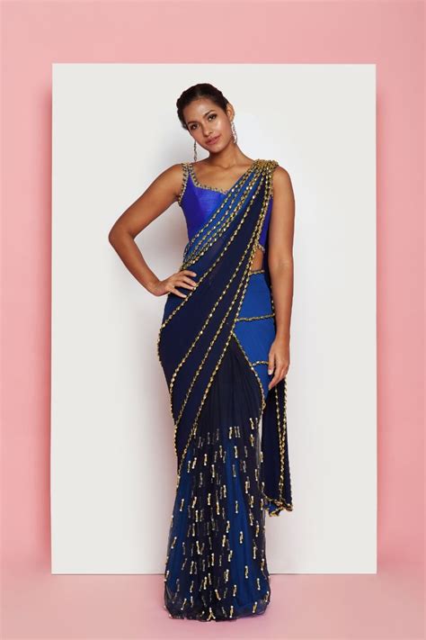 Bridaltrunk Online Indian Multi Designer Fashion Shopping Midnight Blue Saree Set