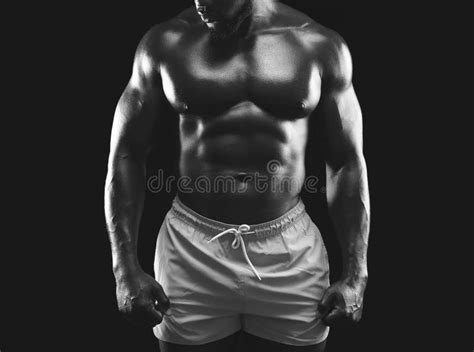 Super Athletic Black Guy Demonstrating Naked Muscular Body Stock Photo