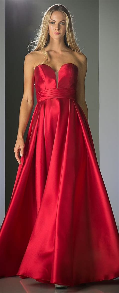 Strapless Satin Ball Gown Red Full Length A Line Colors Available Gowns Hot Prom Dress