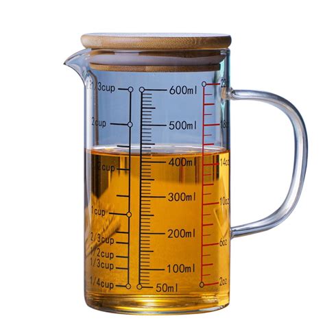 600ml Glass Measuring Cups Jugs With Bamboo Lid Large Measuring Pitcher Beaker Measured Mug
