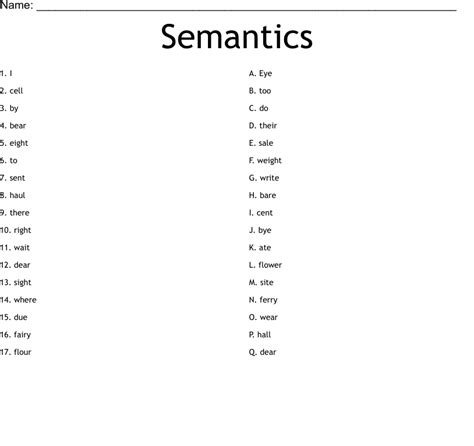 Semantics Worksheet Wordmint