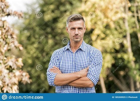 Nature Pleases Me Handsome Man Outdoor Modern Life Concept Mature Guy Has Stylish Bristle