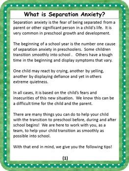 Separation Anxiety Editable Letter for Parents by The Preschool Plan It