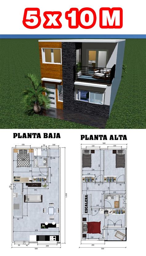 Plano casa 5 x 10 m Planos de construcción de vivienda Planos de