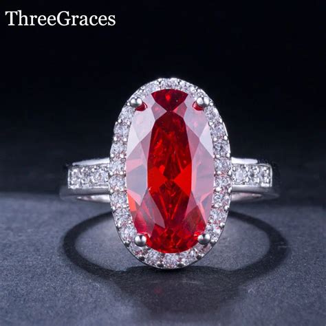 Threegraces Luxurious Large Oval Sparkling Red Cz Crystal Women Costume